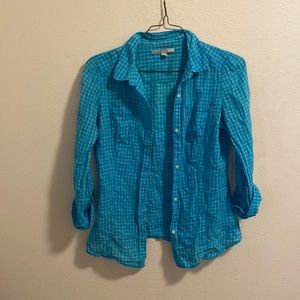 Womens blue button down shirt